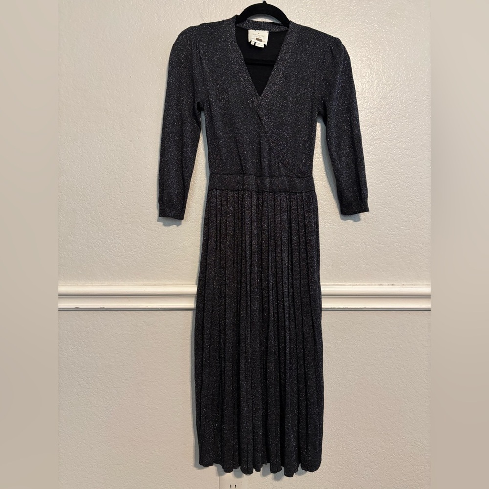 Kate Spade Metallic Dashing Beauty Knit V Neck Pleated Skirt Sweater Dress Sz XS - Picture 4 of 9